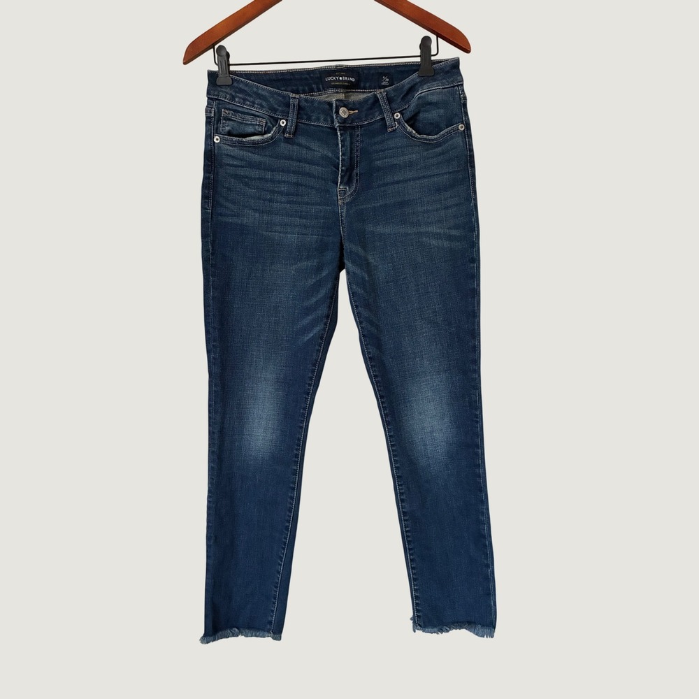 Lucky Brand Mid Rise‎ Skinny Ankle Jeans Dark Wash Frayed Hem Size 8 29